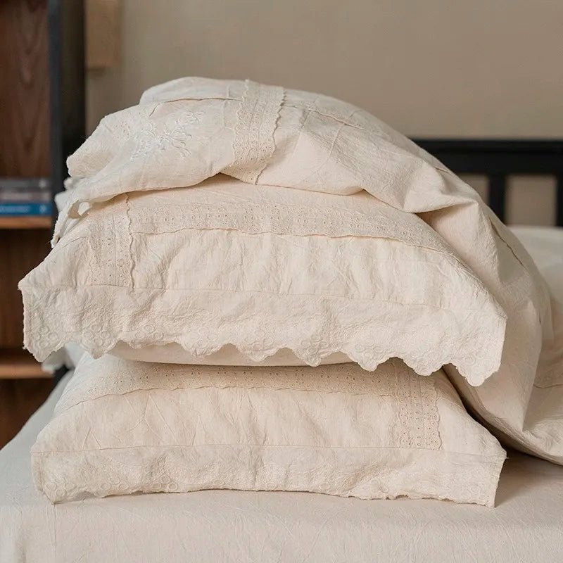 Linen-Cotton Lace Bedding Set – Cream - WhisperLinens