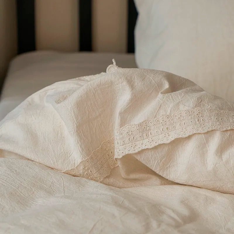 Linen-Cotton Lace Bedding Set – Cream - WhisperLinens