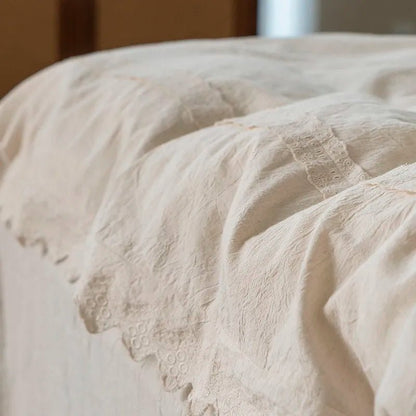 Linen-Cotton Lace Bedding Set – Cream - WhisperLinens