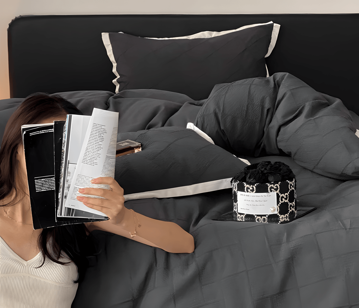 Luxe Noir Diamond Cotton Bedding Set - WhisperLinens