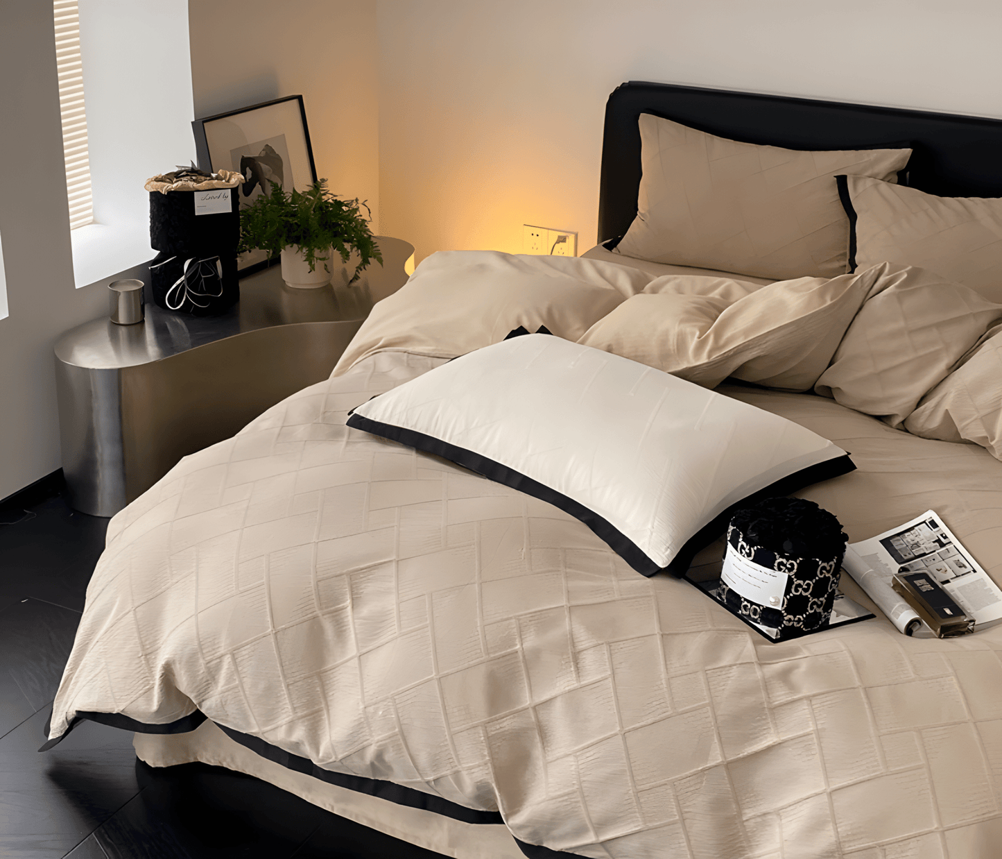Luxe Noir Diamond Cotton Bedding Set - WhisperLinens