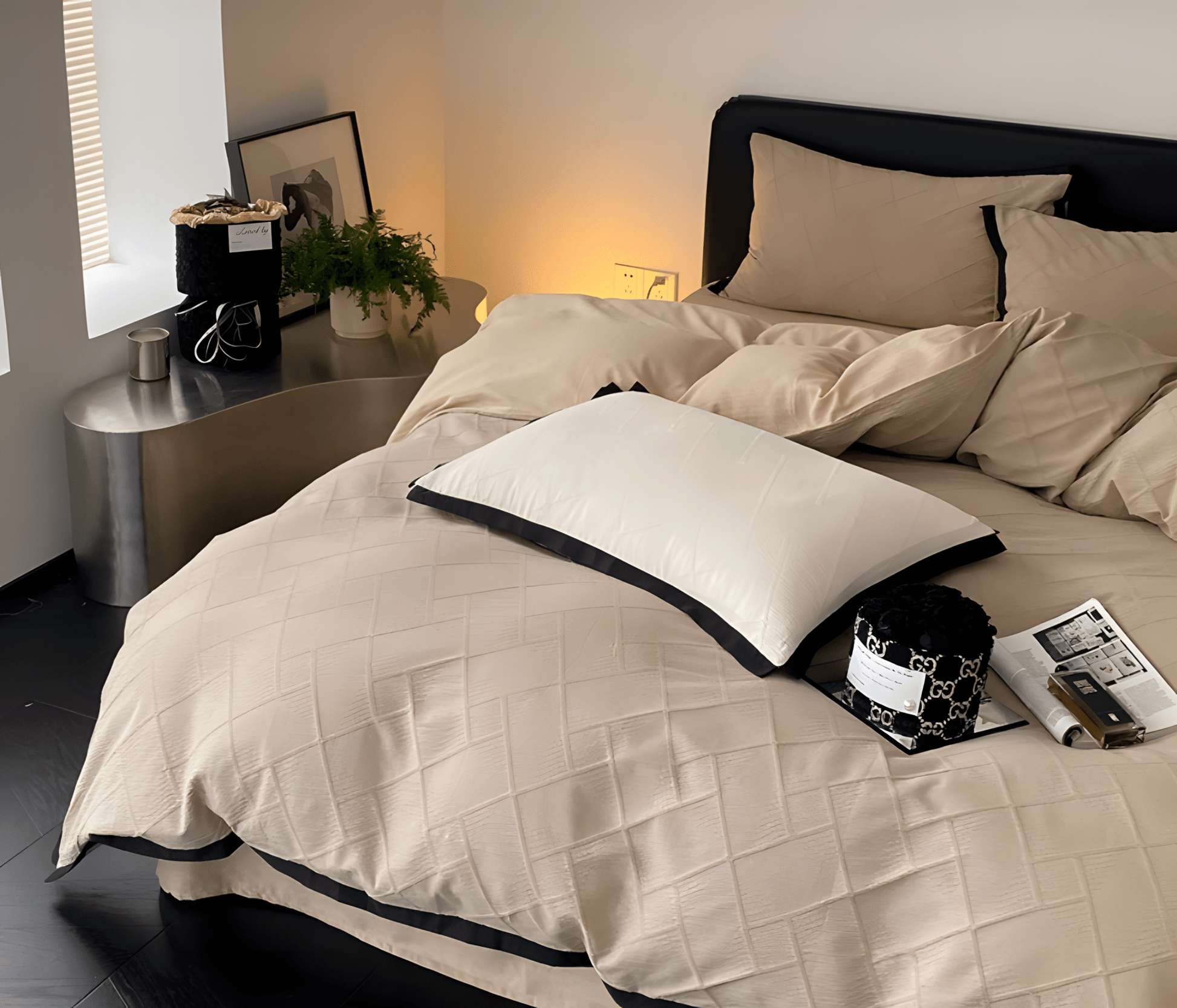 Luxe Noir Diamond Cotton Bedding Set - WhisperLinens