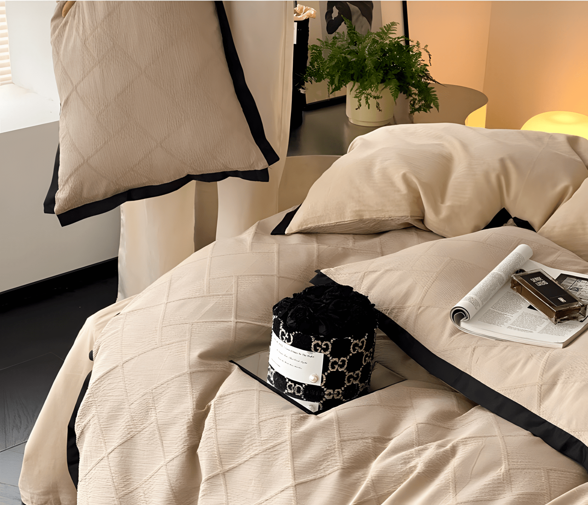 Luxe Noir Diamond Cotton Bedding Set - WhisperLinens