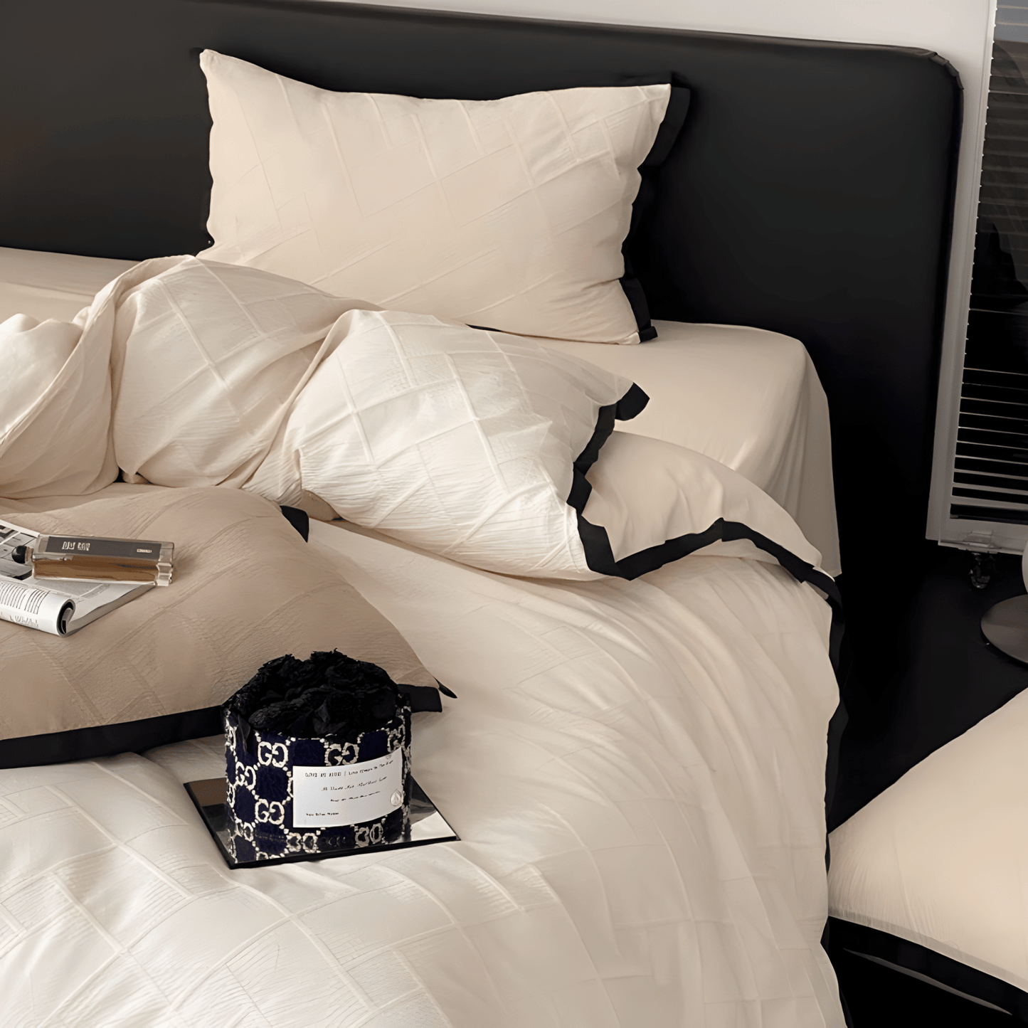 Luxe Noir Diamond Cotton Bedding Set - WhisperLinens