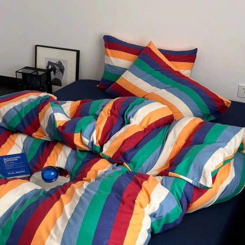 Marlow Rainbow Stripe Jersey Cotton Bedding Set - WhisperLinens
