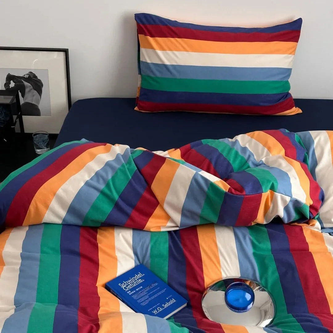 Marlow Rainbow Stripe Jersey Cotton Bedding Set - WhisperLinens