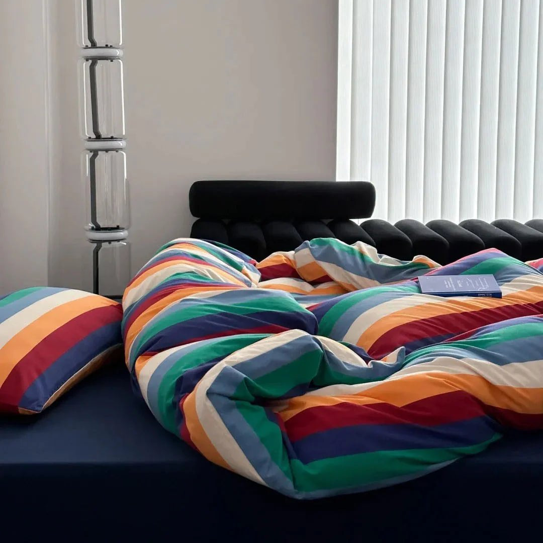 Marlow Rainbow Stripe Jersey Cotton Bedding Set - WhisperLinens