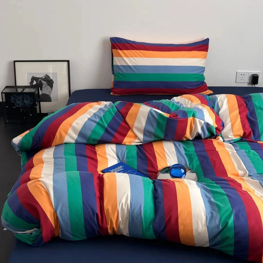 Marlow Rainbow Stripe Jersey Cotton Bedding Set - WhisperLinens