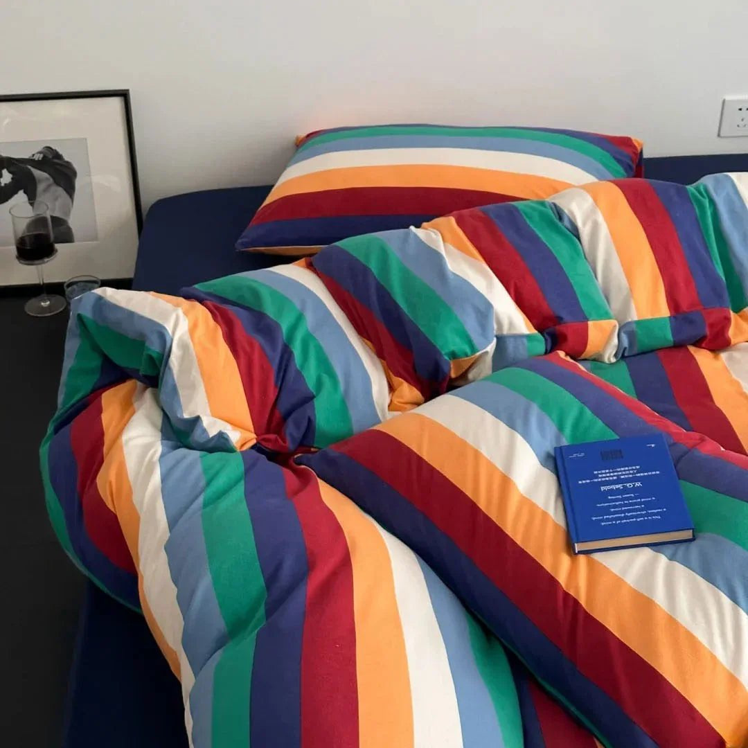 Marlow Rainbow Stripe Jersey Cotton Bedding Set - WhisperLinens