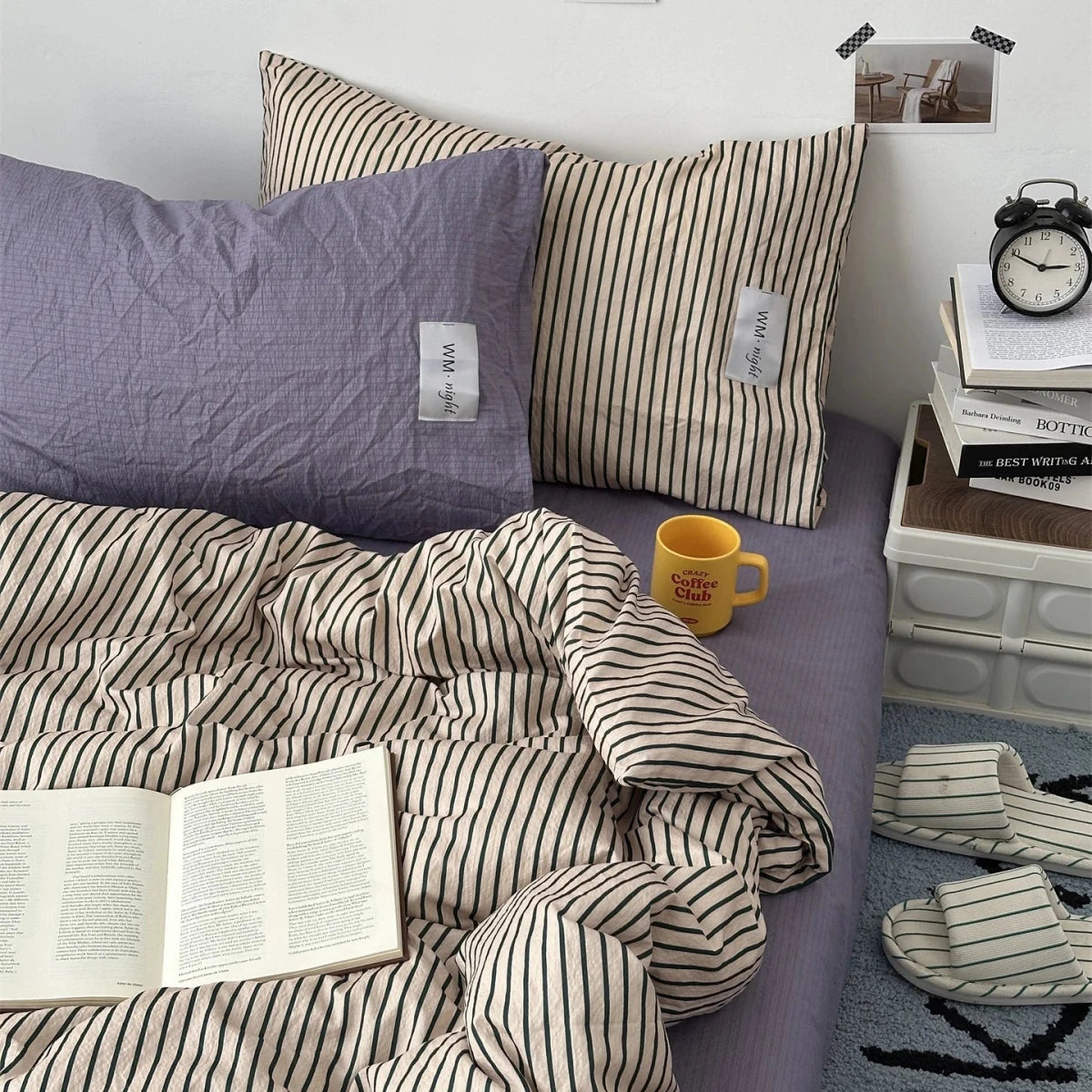 Beige / Lavander Purple Stripe Bedding Collection