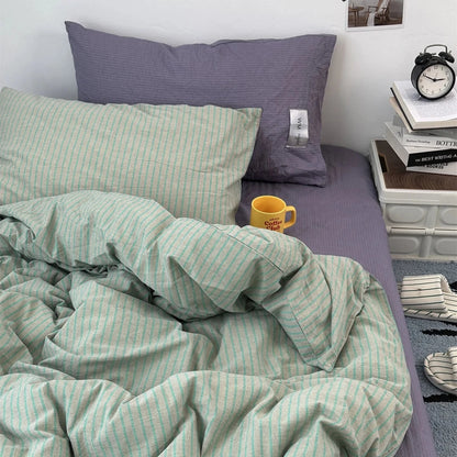 Beige with blue strips / Lavander Purple Stripe Bedding Collection