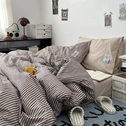 Lavander Purple / Beige Stripe Bedding Collection