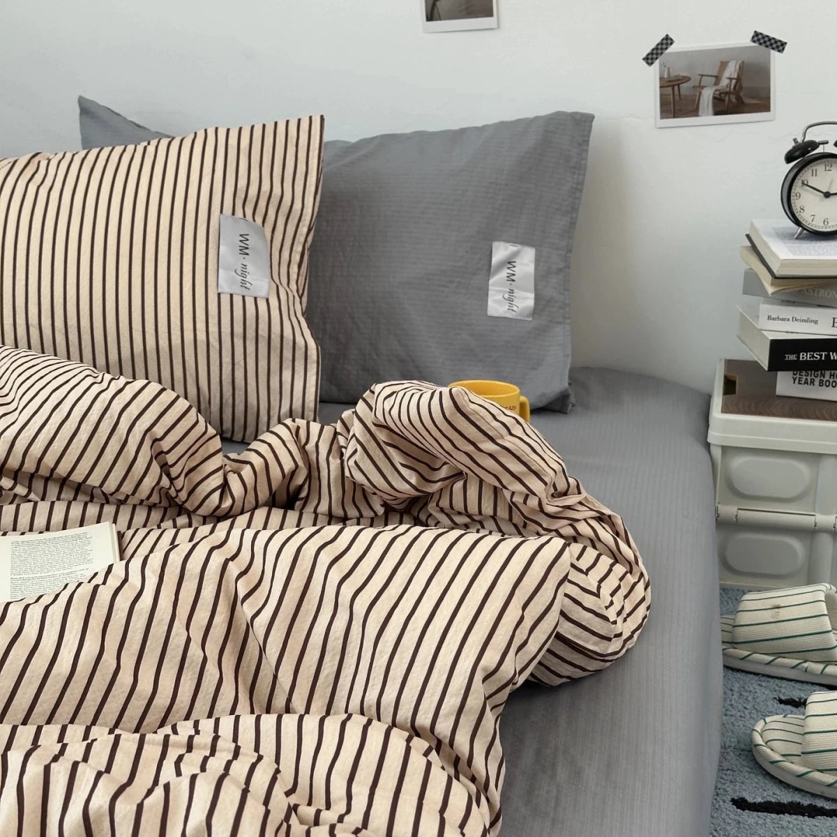 Beige / Gray Stripe Bedding Collection