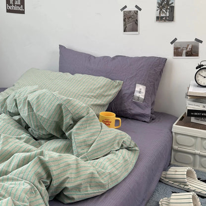 Beige with blue strips / Lavander Purple Stripe Bedding Collection