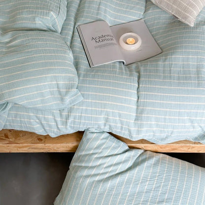 Mint Stripe Cotton Bedding Set - WhisperLinens
