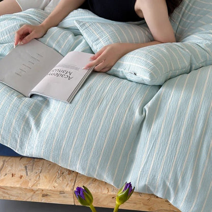 Mint Stripe Cotton Bedding Set - WhisperLinens