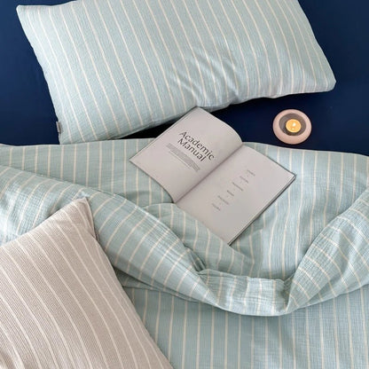 Mint Stripe Cotton Bedding Set - WhisperLinens