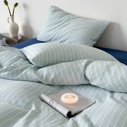 Mint Stripe Cotton Bedding Set - WhisperLinens