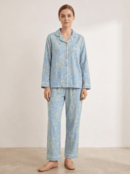 Mirabel Botanical Long-Sleeve Cotton Pajama Set - WhisperLinens