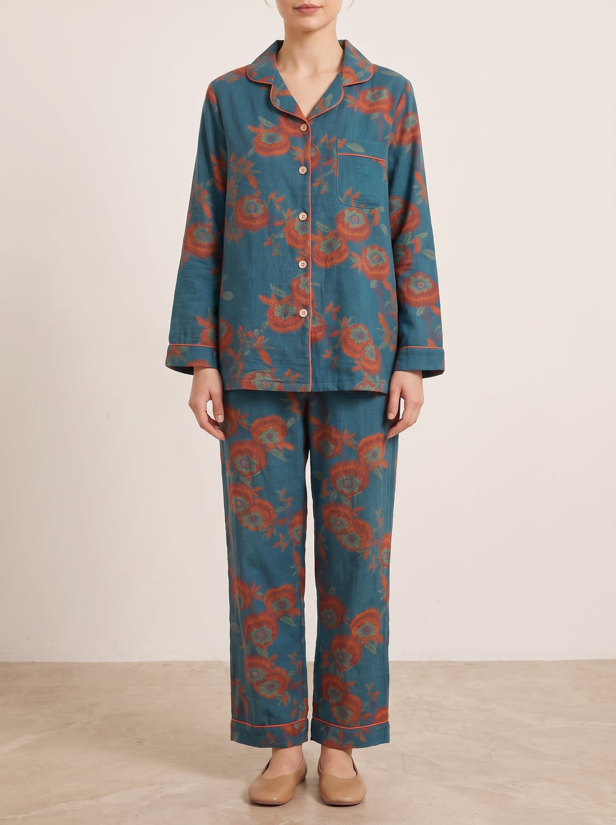 Mirabel Botanical Long-Sleeve Cotton Pajama Set - WhisperLinens