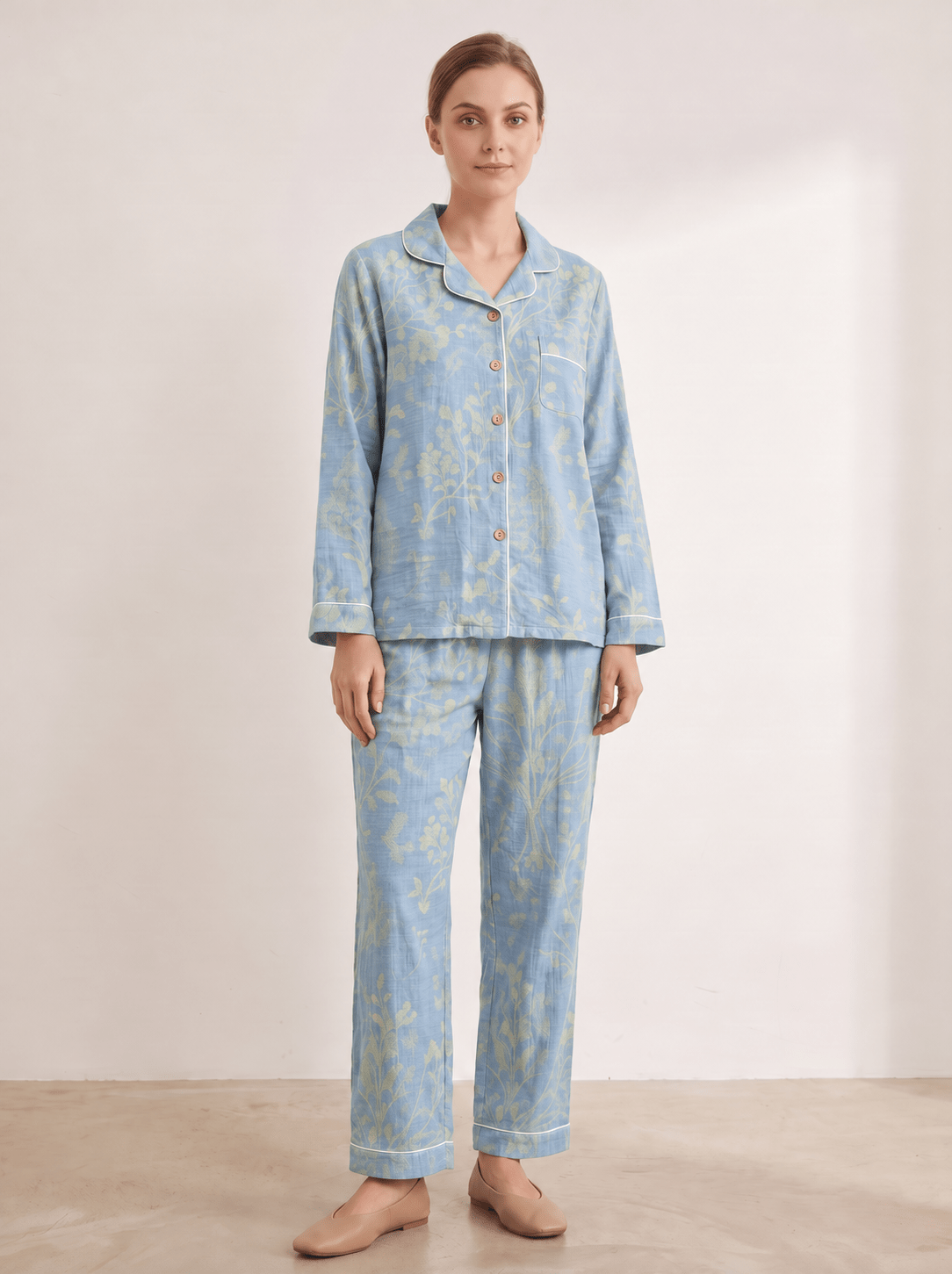 Mirabel Botanical Long-Sleeve Cotton Pajama Set - WhisperLinens