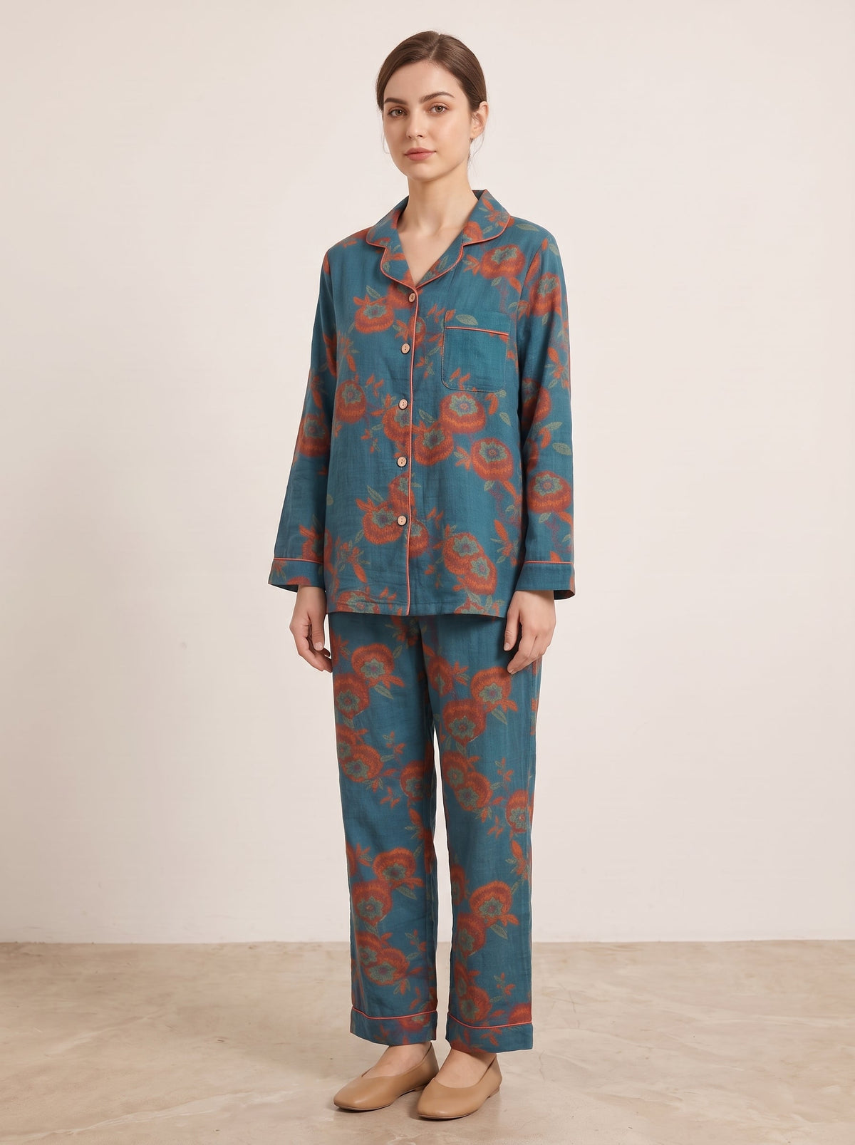 Mirabel Botanical Long-Sleeve Cotton Pajama Set - WhisperLinens
