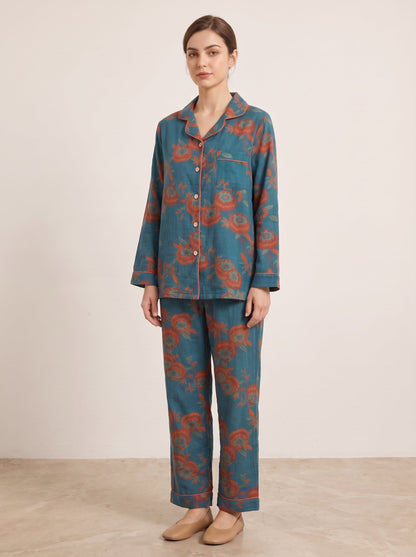 Mirabel Botanical Long-Sleeve Cotton Pajama Set - WhisperLinens