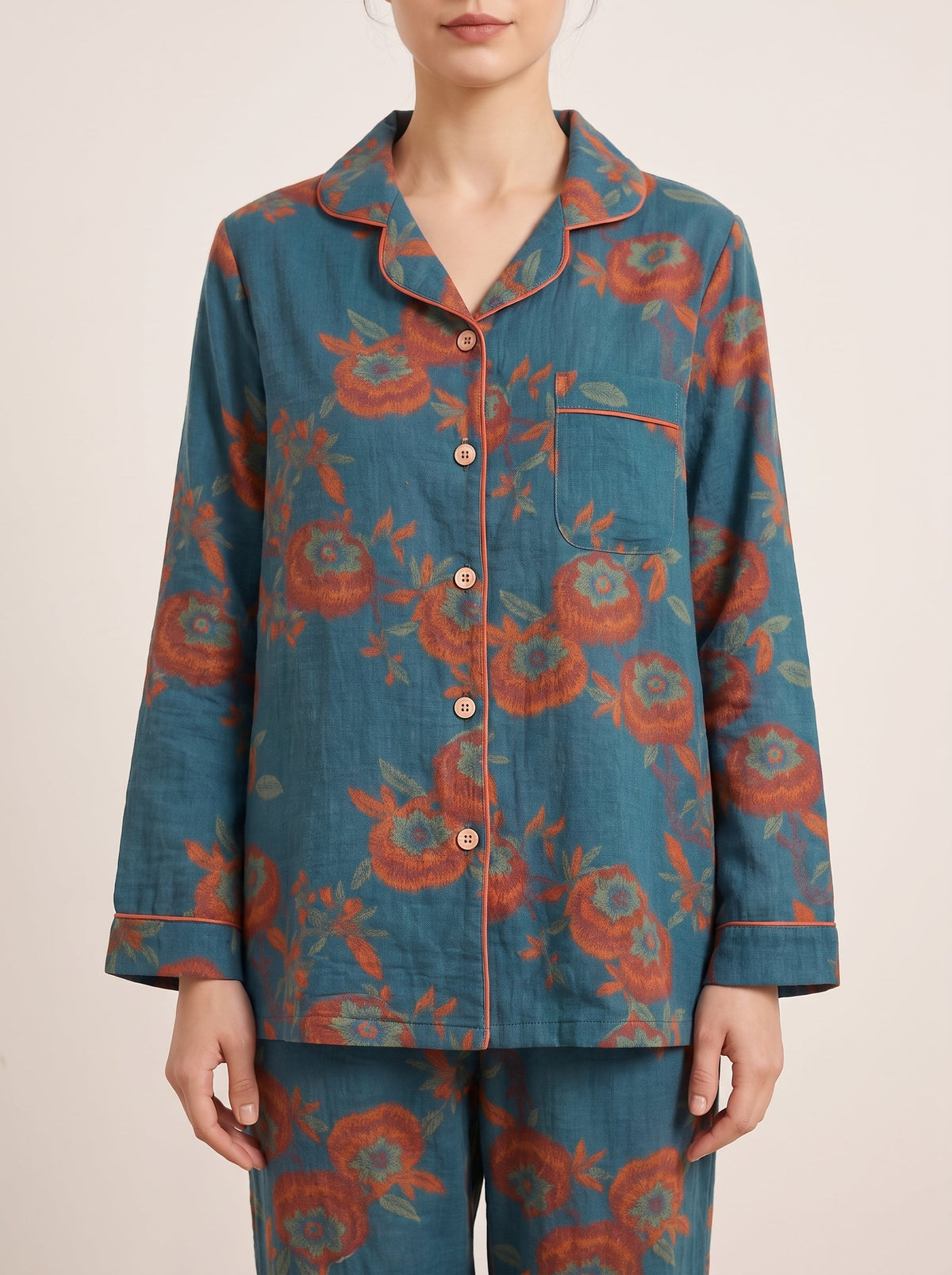 Mirabel Botanical Long-Sleeve Cotton Pajama Set - WhisperLinens