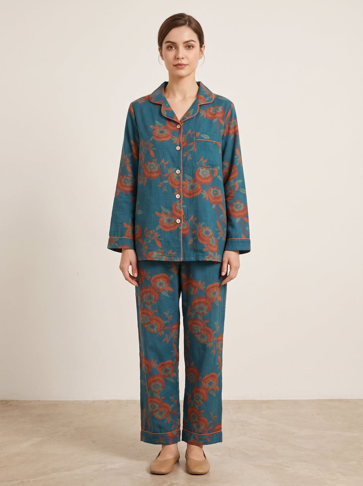 Mirabel Botanical Long-Sleeve Cotton Pajama Set - WhisperLinens