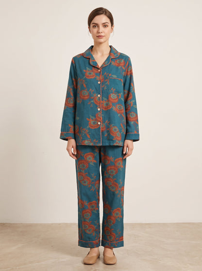 Mirabel Botanical Long-Sleeve Cotton Pajama Set - WhisperLinens