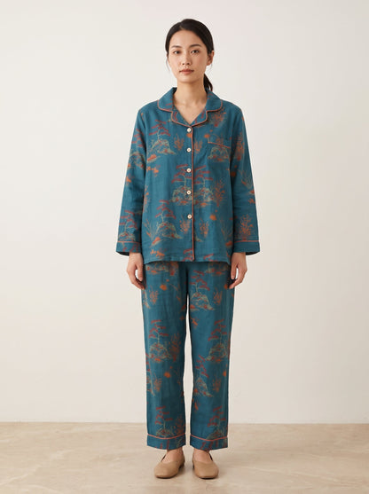 Mirabel Botanical Long-Sleeve Cotton Pajama Set - WhisperLinens