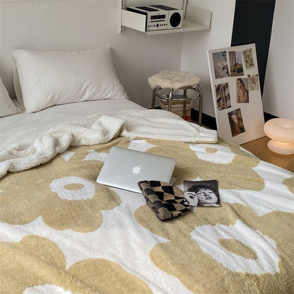 Poppy Retro Floral Jacquard Throw Blanket - Tan - WhisperLinens