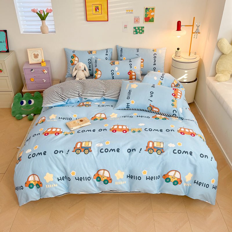Motorway Car Print Reversible Cotton Bedding Set - WhisperLinens