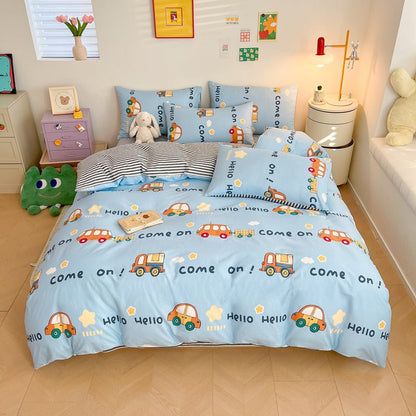 Motorway Car Print Reversible Cotton Bedding Set - WhisperLinens