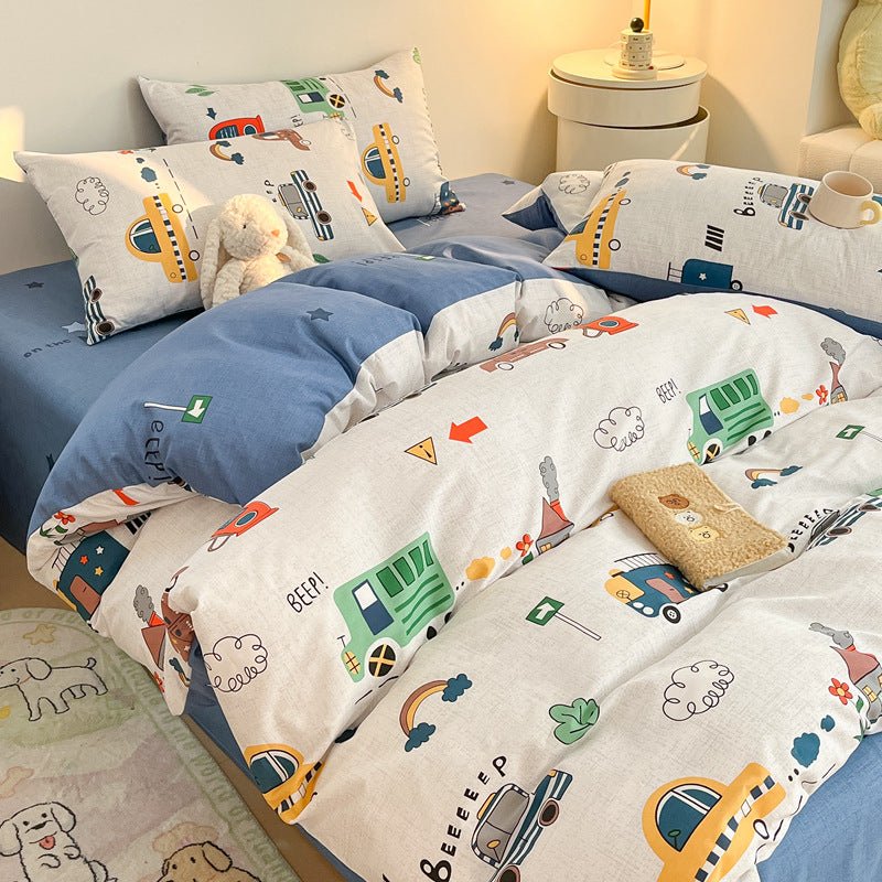 Motorway Car Print Reversible Cotton Bedding Set - WhisperLinens