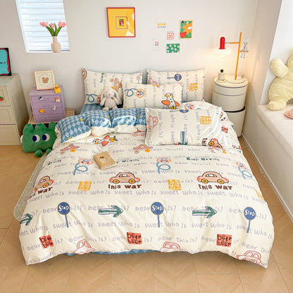 Motorway Car Print Reversible Cotton Bedding Set - WhisperLinens