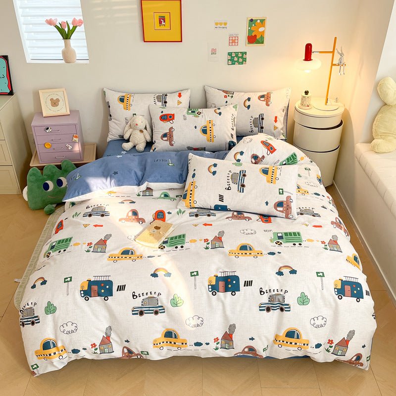 Motorway Car Print Reversible Cotton Bedding Set - WhisperLinens