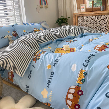 Motorway Car Print Reversible Cotton Bedding Set - WhisperLinens