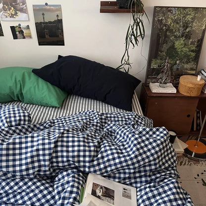 Navy Gingham Cotton Bedding Set - WhisperLinens