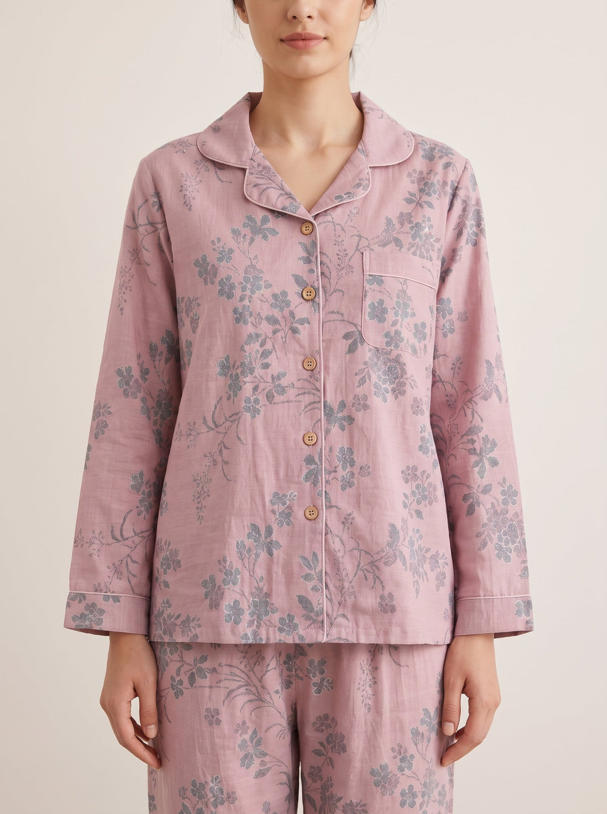 Odette Botanical Long-Sleeve Cotton Pajama Set - WhisperLinens