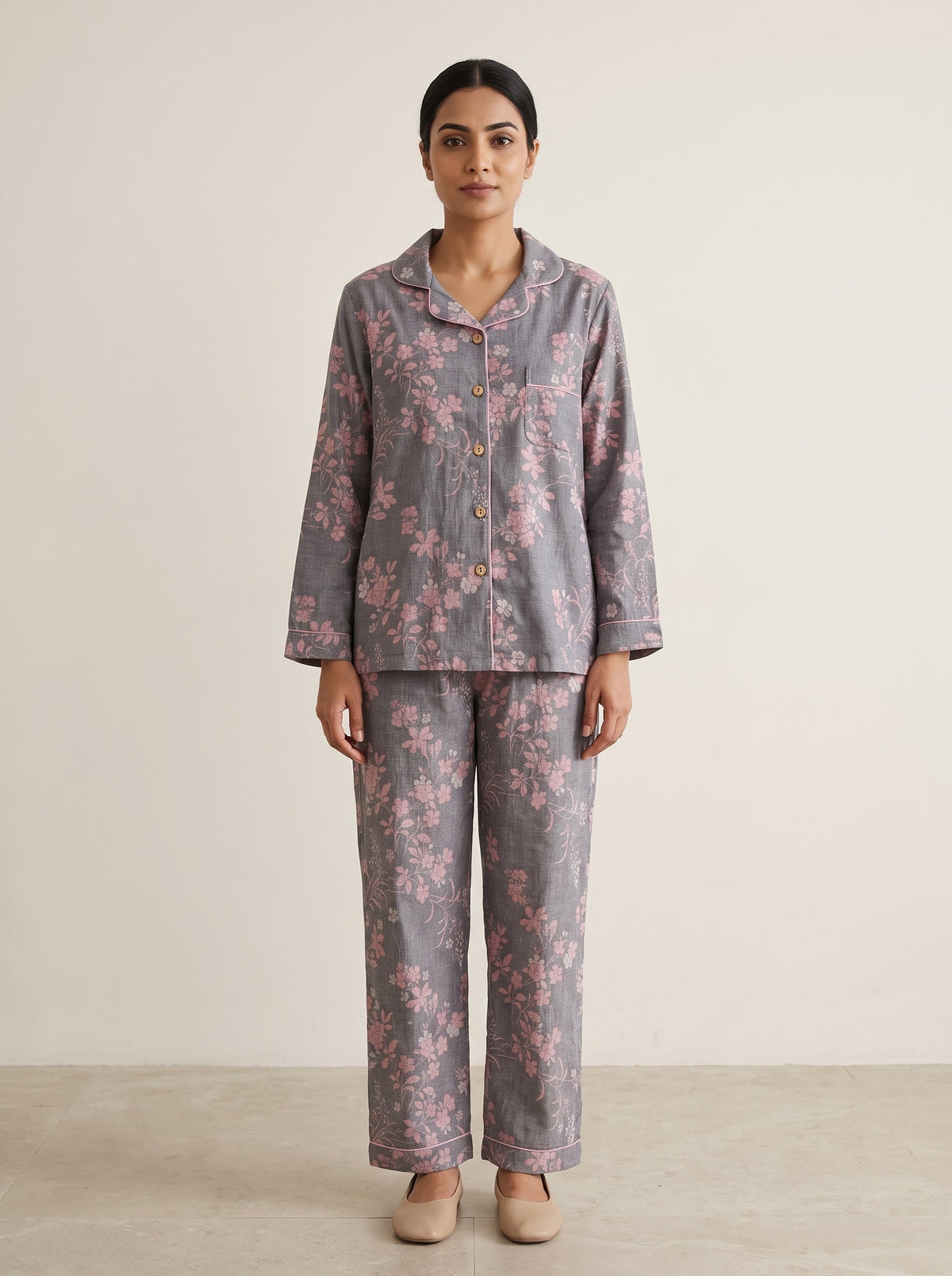 Odette Botanical Long-Sleeve Cotton Pajama Set - WhisperLinens