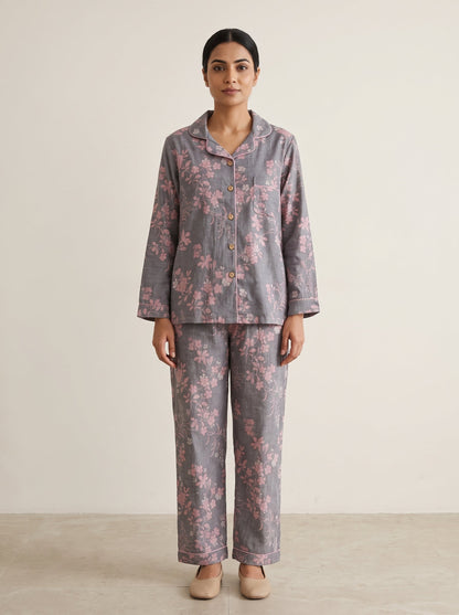 Odette Botanical Long-Sleeve Cotton Pajama Set - WhisperLinens