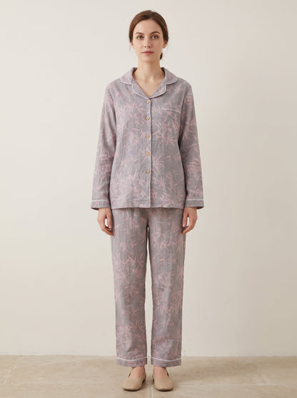 Odette Botanical Long-Sleeve Cotton Pajama Set - WhisperLinens