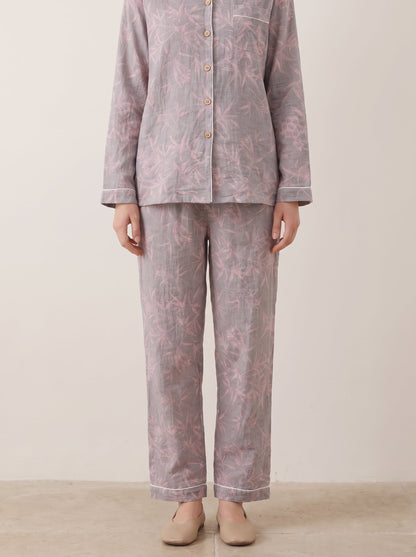 Odette Botanical Long-Sleeve Cotton Pajama Set - WhisperLinens