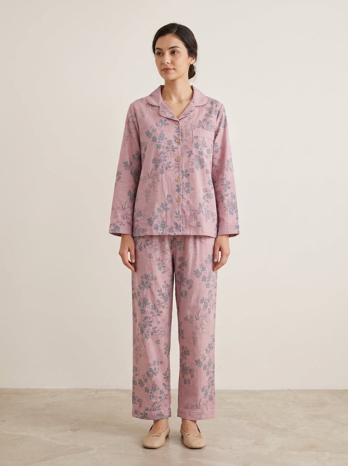 Odette Botanical Long-Sleeve Cotton Pajama Set - WhisperLinens