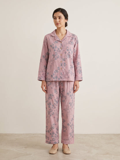 Odette Botanical Long-Sleeve Cotton Pajama Set - WhisperLinens
