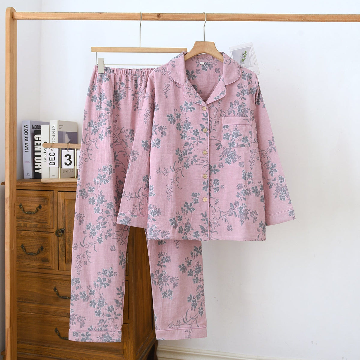 Odette Botanical Long-Sleeve Cotton Pajama Set - WhisperLinens