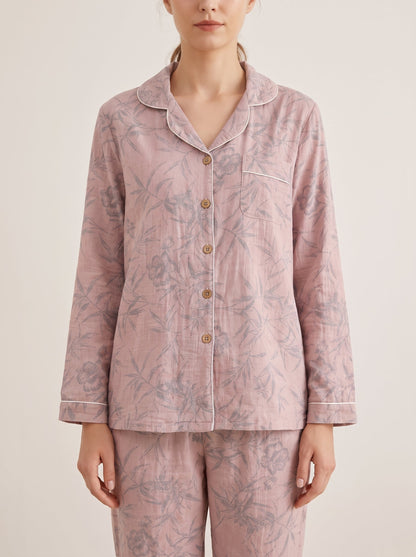 Odette Botanical Long-Sleeve Cotton Pajama Set - WhisperLinens