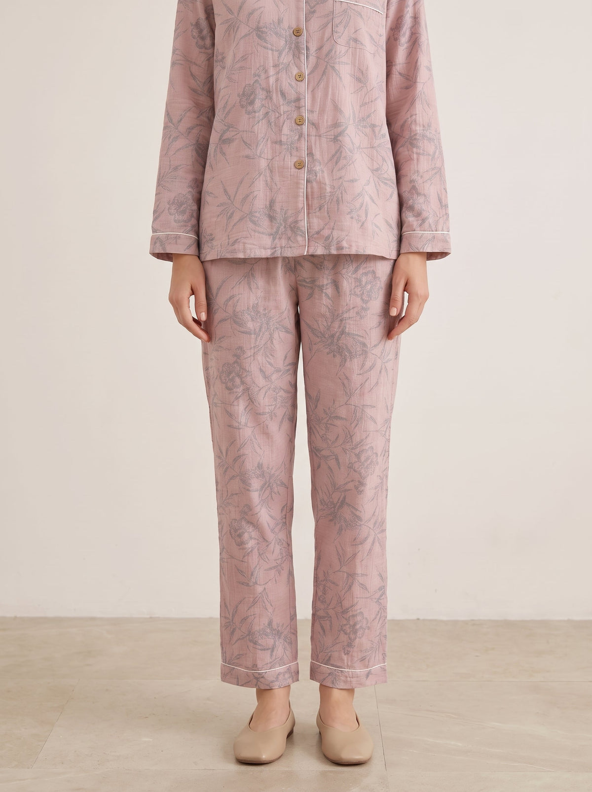 Odette Botanical Long-Sleeve Cotton Pajama Set - WhisperLinens