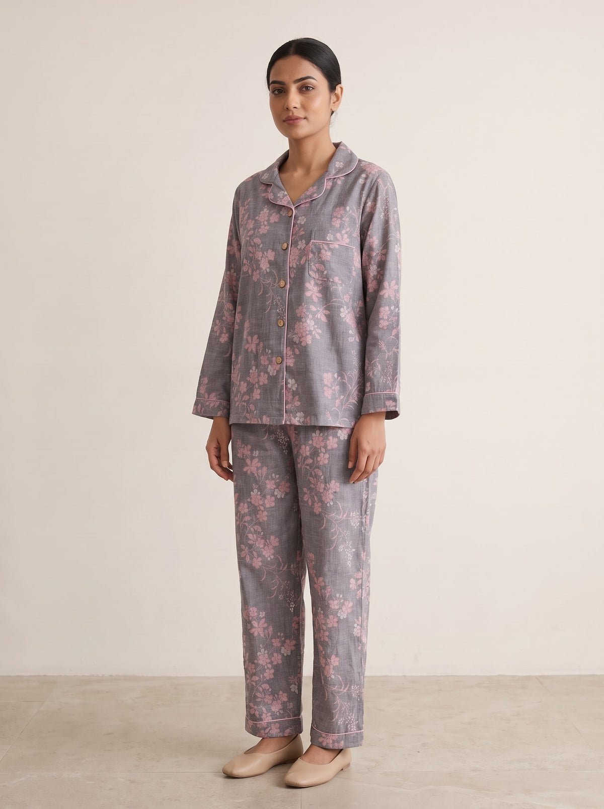 Odette Botanical Long-Sleeve Cotton Pajama Set - WhisperLinens